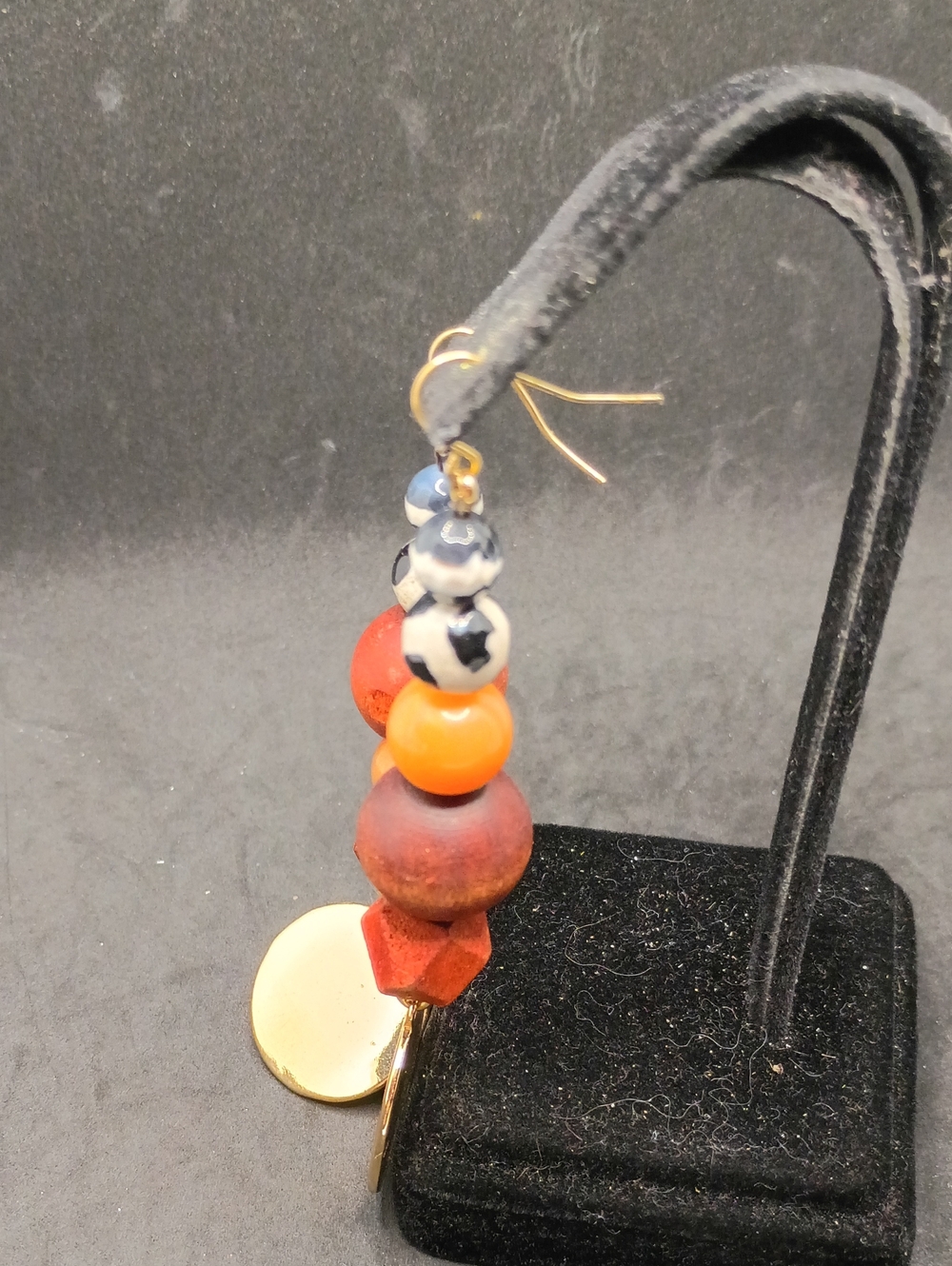 Boho Multicolor Bead Drop Earrings with Gold Discs - Picture 2 of 3